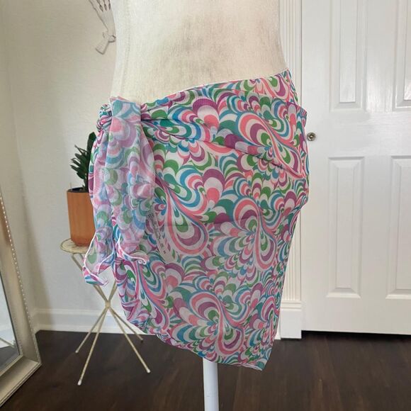 Y2K Mini Scarf Handkerchief Wrap Skirt Purple Pink 70s Style M - Picture 3 of 5